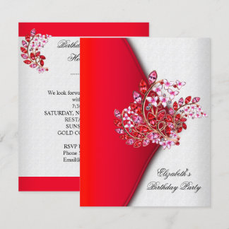 Elegant Red Pink White Jewel Birthday Party Invitation