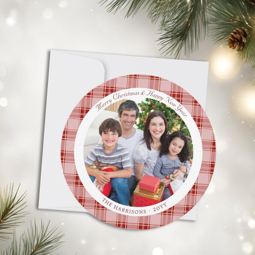 Elegant Red Plaid Christmas Holiday Photo Card