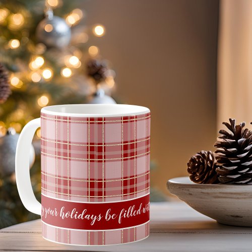 Elegant Red Plaid Christmas Joy Coffee Mug