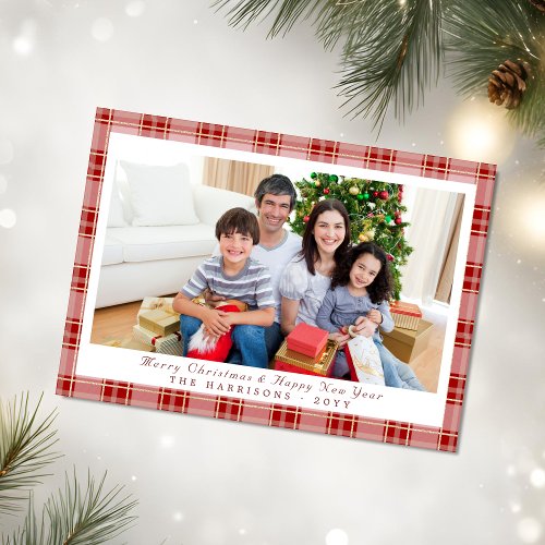 Elegant Red Plaid Christmas Photo Card