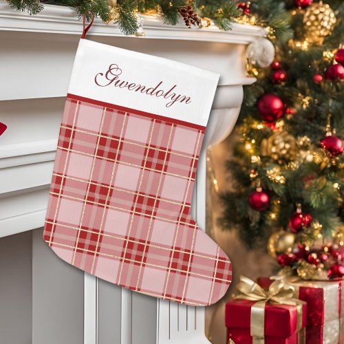 Elegant Red Plaid Large Christmas Stocking