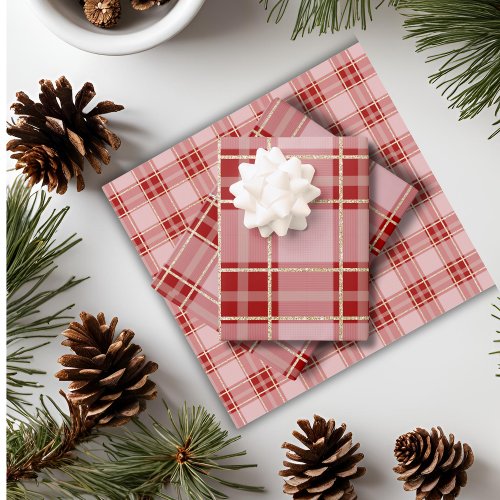 Elegant Red Plaid Pattern  Wrapping Paper Sheets