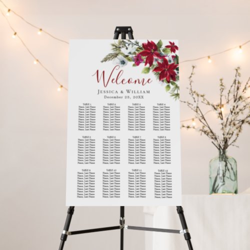 Elegant Red Poinsettia 12 Tables SEATING CHART Foam Board