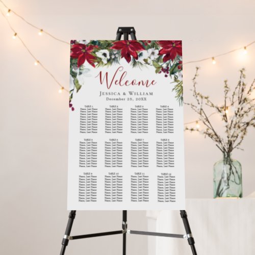 Elegant Red Poinsettia 12 Tables SEATING CHART Foam Board