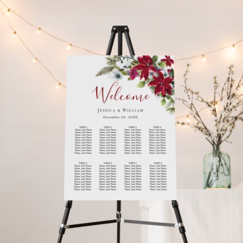 Elegant Red Poinsettia 8 Tables SEATING CHART Foam Board