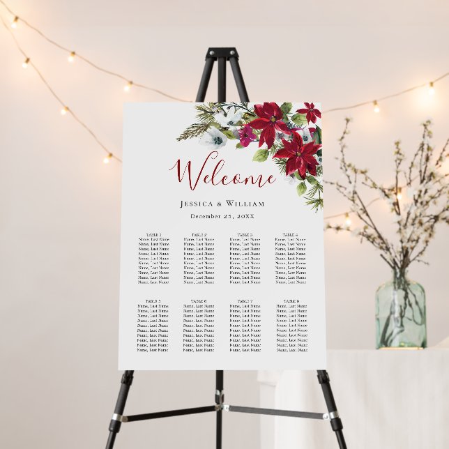 Elegant Red Poinsettia 8 Tables SEATING CHART Foam Board (In Situ (Stand))
