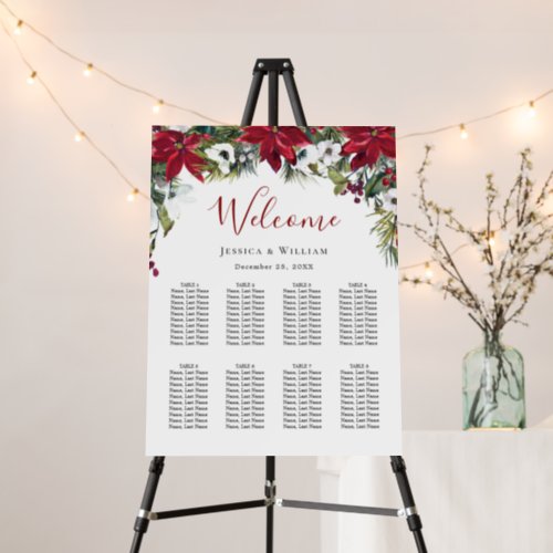 Elegant Red Poinsettia 8 Tables SEATING CHART Foam Board