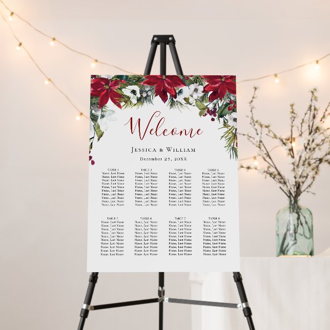 Elegant Red Poinsettia 8 Tables SEATING CHART Foam Board (In Situ (Stand))