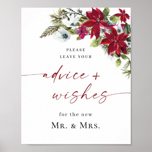 Elegant Red Poinsettia Advice  Wishes Wedding Poster