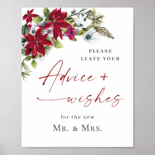 Elegant Red Poinsettia Advice & Wishes Wedding Poster