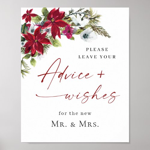 Elegant Red Poinsettia Advice  Wishes Wedding Poster