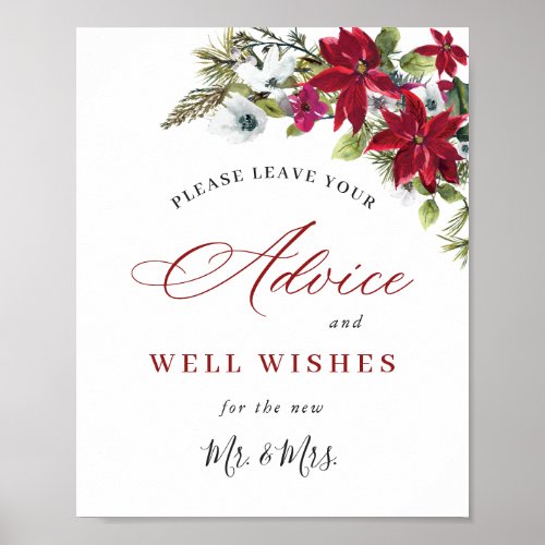 Elegant Red Poinsettia Advice  Wishes Wedding Poster