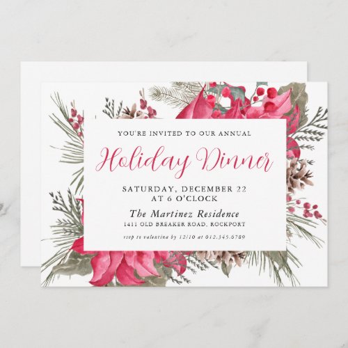 Elegant Red Poinsettia Botanical Christmas Eve Invitation