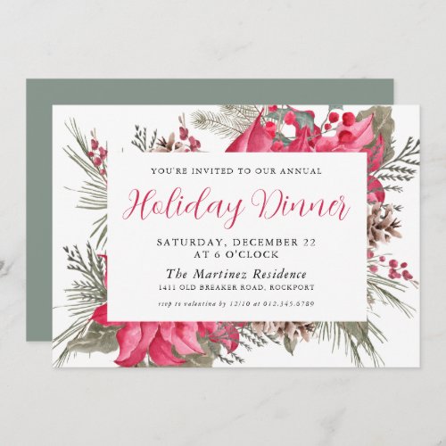 Elegant Red Poinsettia Botanical Christmas Eve Invitation