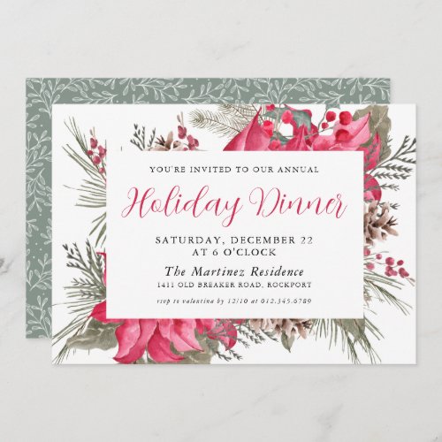 Elegant Red Poinsettia Botanical Christmas Eve Invitation