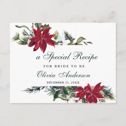 Elegant Red Poinsettia Bridal Shower Recipe Card