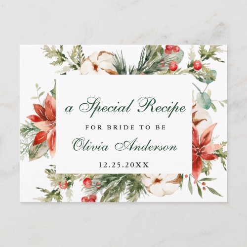 Elegant Red Poinsettia Bridal Shower Recipe Card