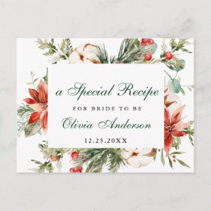 Elegant Red Poinsettia Bridal Shower Recipe Card
