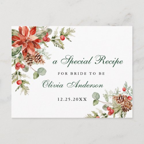 Elegant Red Poinsettia Bridal Shower Recipe Card