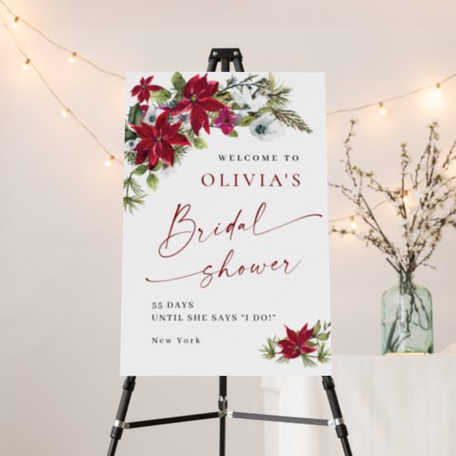 Elegant Red Poinsettia Bridal Shower Welcome Foam Board