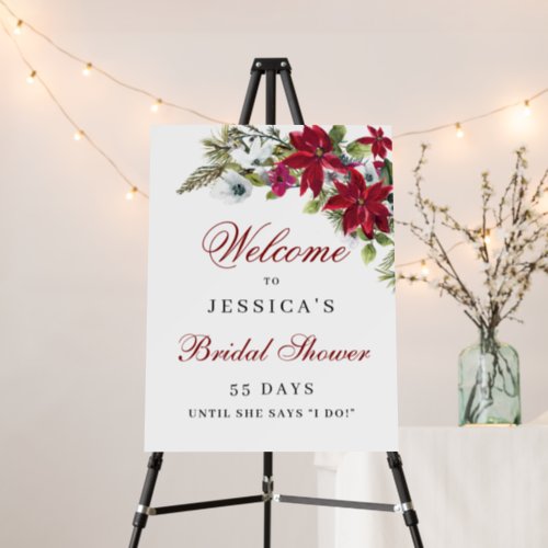 Elegant Red Poinsettia Bridal Shower Welcome Foam Board