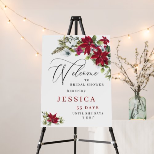 Elegant Red Poinsettia Bridal Shower Welcome Foam Board