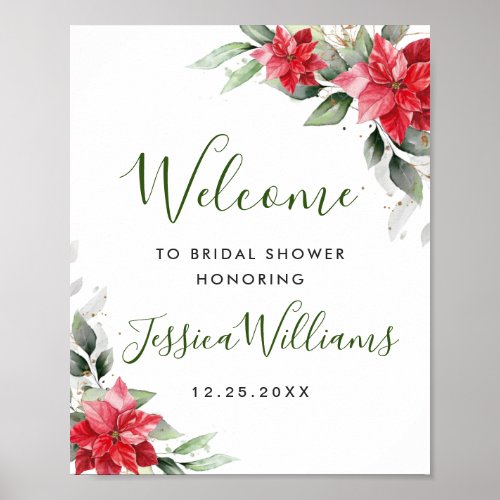 Elegant Red Poinsettia BRIDAL SHOWER Welcome Poster