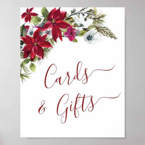 Elegant Red Poinsettia Cards and Gifts Wedding Poster