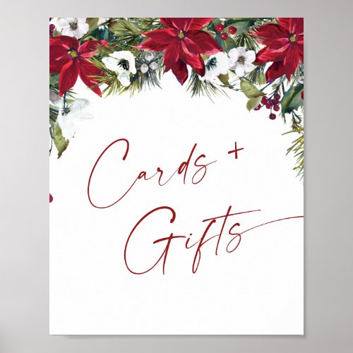 Elegant Red Poinsettia Cards and Gifts Wedding Poster