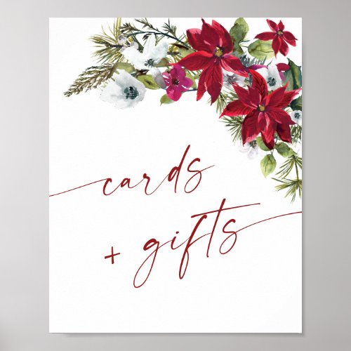 Elegant Red Poinsettia Cards and Gifts Wedding Poster