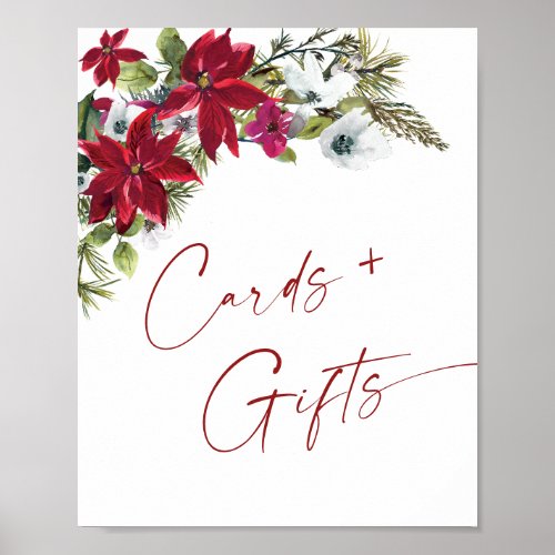 Elegant Red Poinsettia Cards and Gifts Wedding Poster