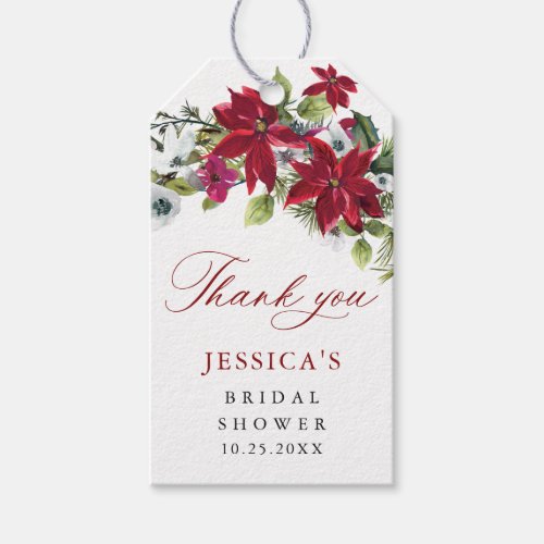 Elegant Red Poinsettia Christmas Bridal Shower Gift Tags