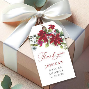 Elegant Red Poinsettia Christmas Bridal Shower Gift Tags