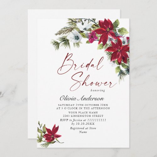 Elegant Red Poinsettia Christmas BRIDAL SHOWER Invitation