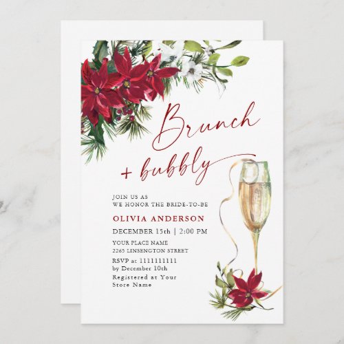 Elegant Red Poinsettia Christmas BRIDAL SHOWER Invitation