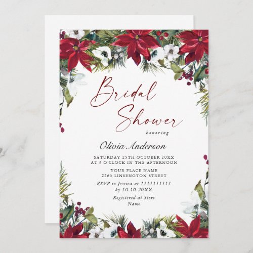 Elegant Red Poinsettia Christmas BRIDAL SHOWER Invitation