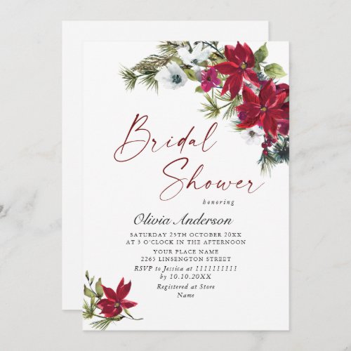 Elegant Red Poinsettia Christmas BRIDAL SHOWER Invitation