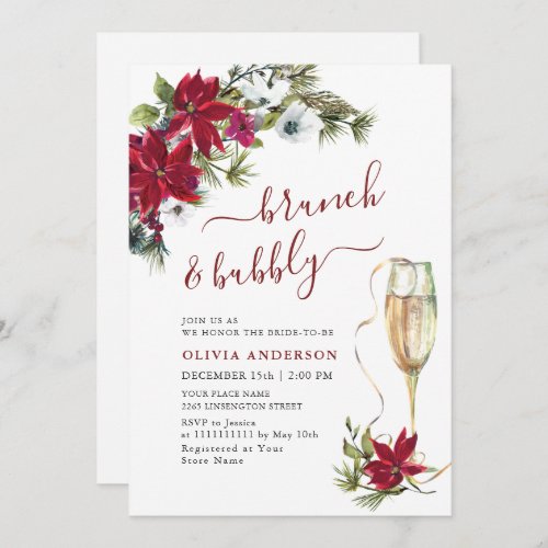 Elegant Red Poinsettia Christmas BRIDAL SHOWER Invitation