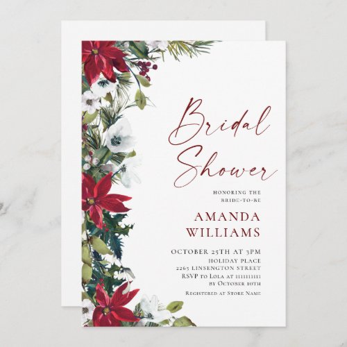 Elegant Red Poinsettia Christmas BRIDAL SHOWER Invitation