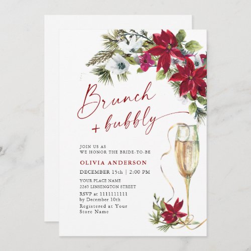 Elegant Red Poinsettia Christmas BRIDAL SHOWER Invitation