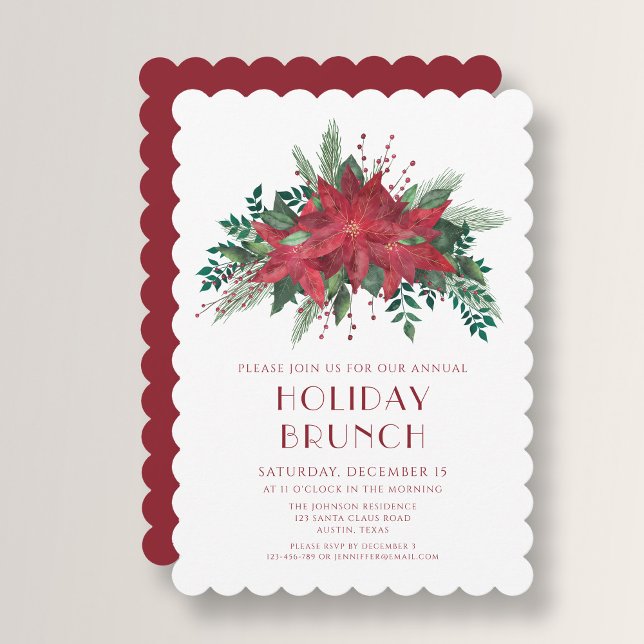 Elegant Red Poinsettia Christmas Brunch Invitation (Elegant Red Poinsettia Christmas Brunch Invitation)