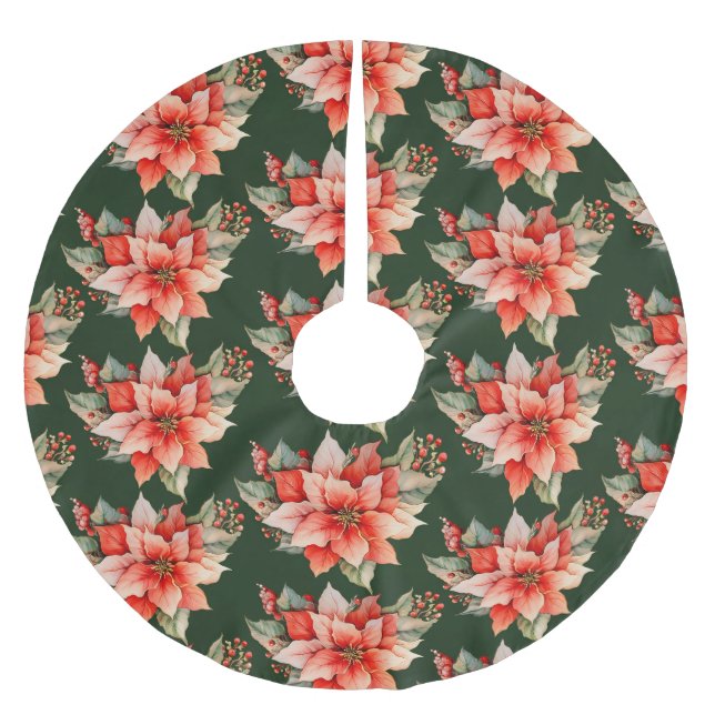 Elegant Red Poinsettia Christmas Brushed Polyester Tree Skirt (Front)
