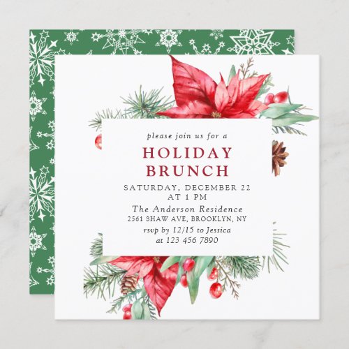 Elegant Red Poinsettia Christmas Holiday Branch Invitation