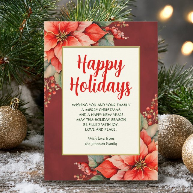 Elegant Red Poinsettia Christmas  Holiday Card (Creator Uploaded)