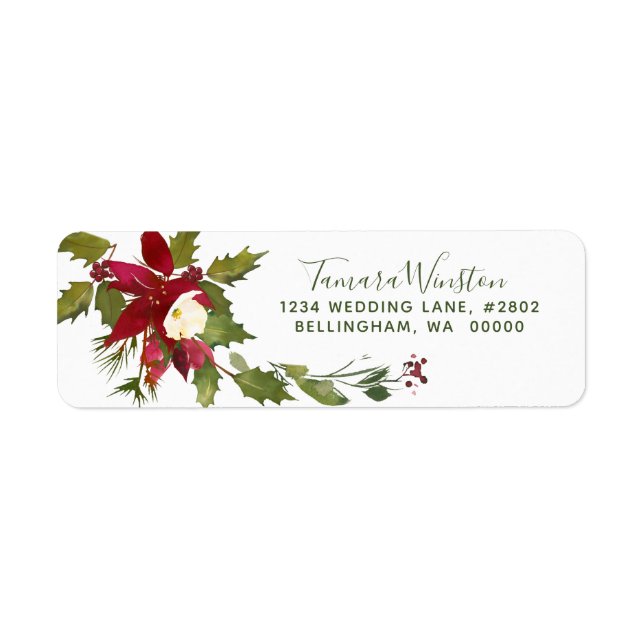 Elegant Red Poinsettia Christmas Holiday Label (Front)