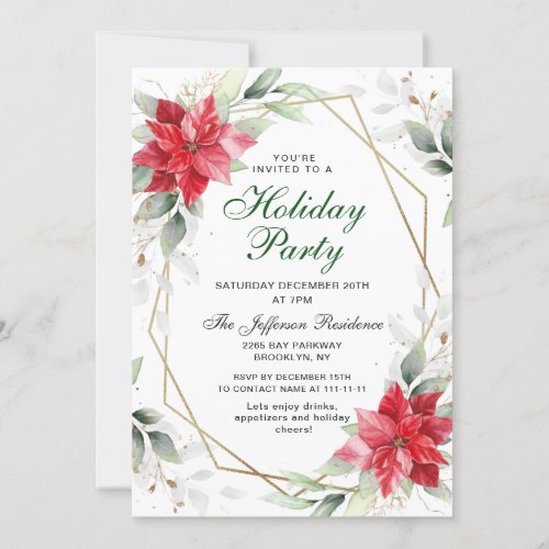 Elegant Red Poinsettia Christmas Holiday Party Invitation