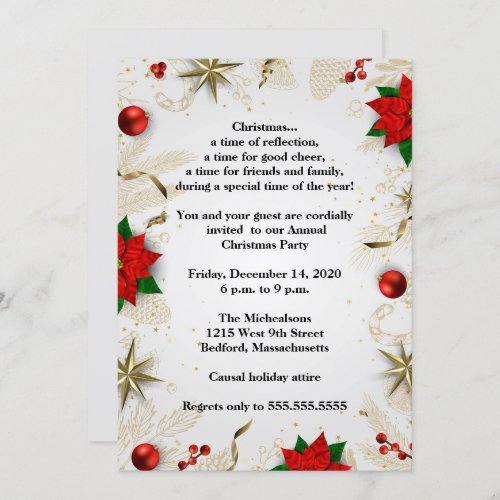 Elegant Red Poinsettia Christmas Party Invitation