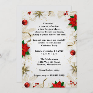 Elegant Red Poinsettia Christmas Party Invitation
