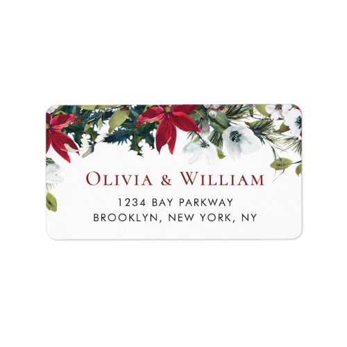 Elegant Red Poinsettia Christmas Return Address Label