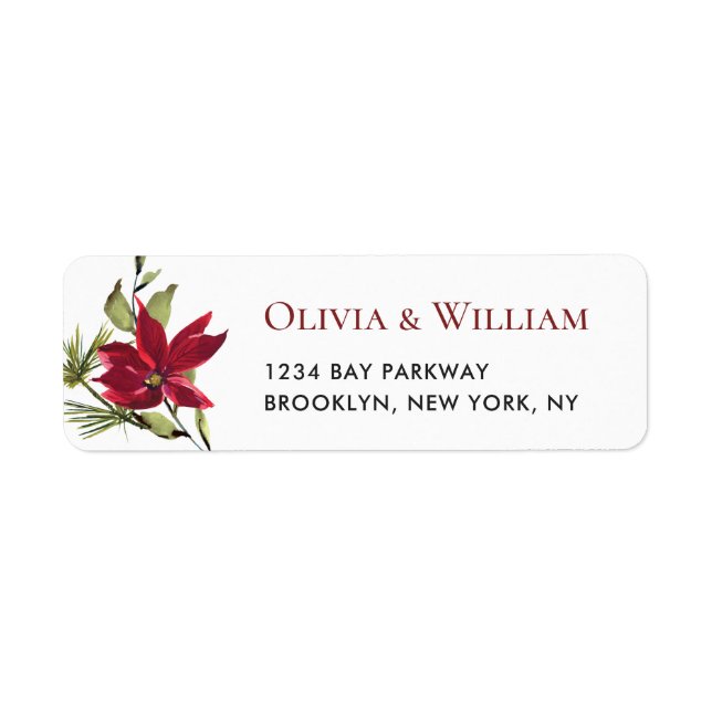 Elegant Red Poinsettia Christmas Return Address Label (Front)